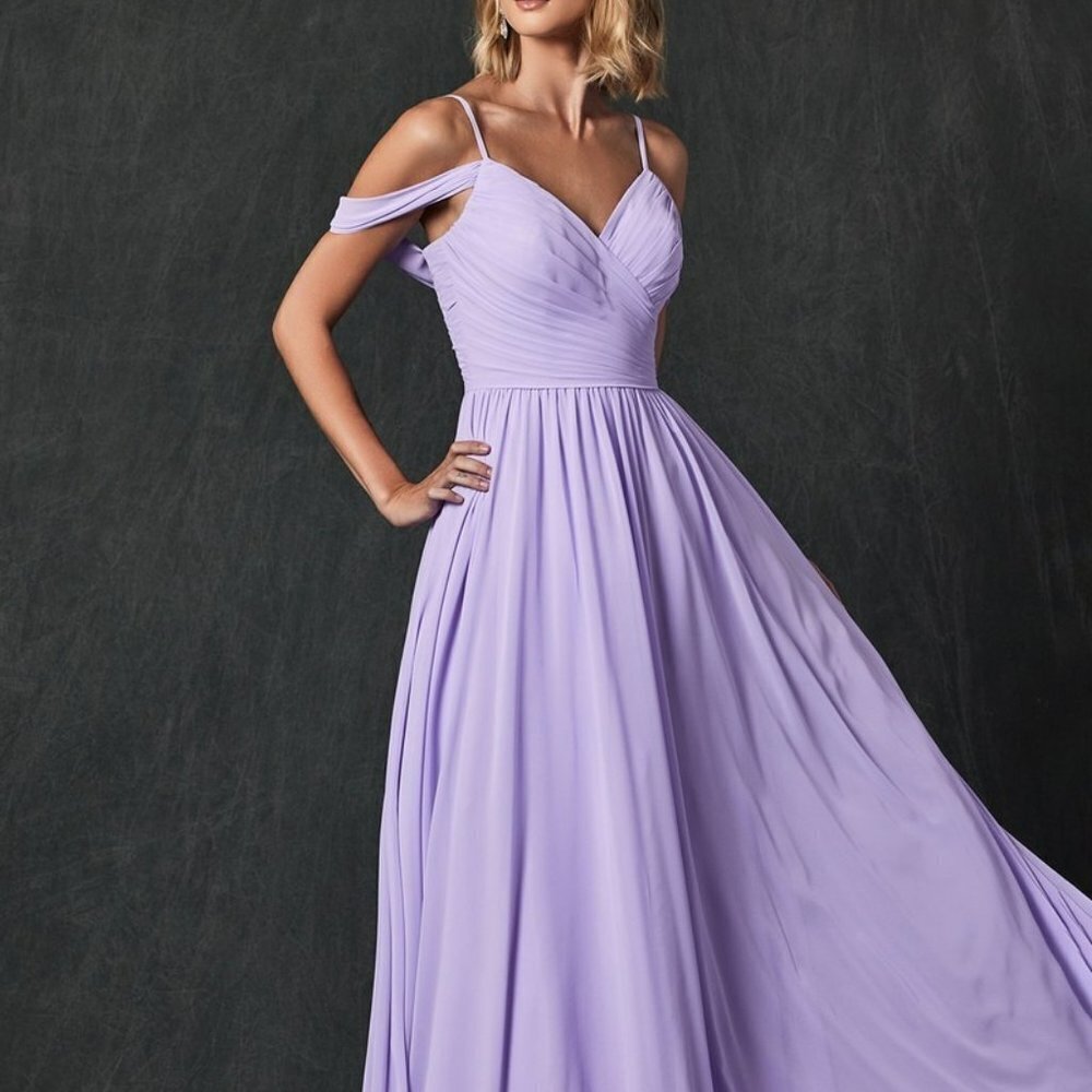 N/A NEW LILAC CHIFFON PROM PARTY OFF SHOULDER A-LINE GOWN LONG DRESS JT 262